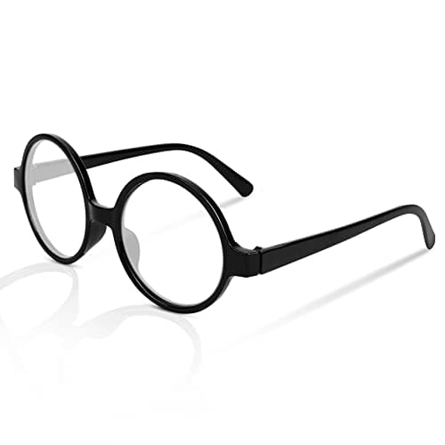 Image of Aomig Wizard Round Glasses, Black Round Glasses Frame with Clear Lenses, Retro Wizard Glasses for Adults, Plastic Eyeglasses Fancy Dress Accessory for Halloween Party Cosplay