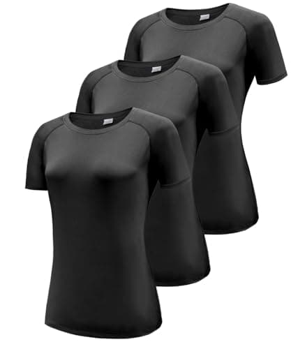 Image of Boyzn Gym T Shirt for Women, Women's Sports T-Shirt Gym Tops for Women, Quick Dry Workout Yoga Running Tops, Lightweight Moisture Wicking Crew Neck Short Sleeve Tee Shirt for Ladies Black-3P16-XL