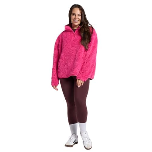 Image of OHS Teddy Fleece Jacket Women, Fleece Pullover Half Zip Women Soft Cosy Warm Winter Womens Sweatshirt Long Sleeve Casual Ladies Jackets Top for Travel Hiking, Pink - S/M