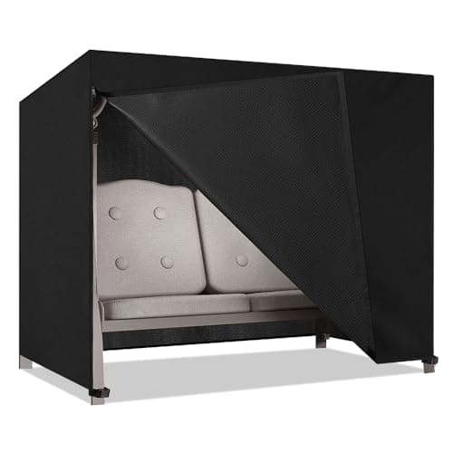 Image of Garden Swing Covers 2 Seater, 420D Heavy Duty Swinging Chair Cover, UV-Protection Waterproof Windproof Patio Hammock Cover with Zips and 4 Buckle for Garden Outdoor Furniture, Black (175x125x160 CM)