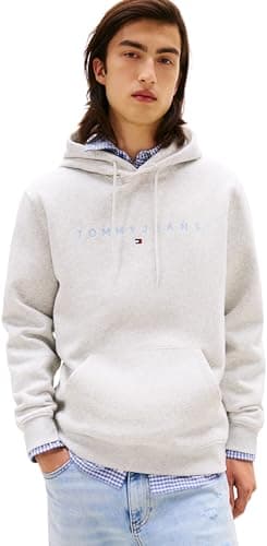 Image of Tommy Jeans Mens Tjm Reg Linear Logo Ext Dm0dm17985 Pullover Hoodie, Grey (Lt Grey Htr Multi), XXL UK