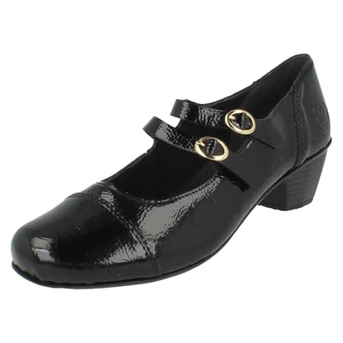 Image of Rieker Ladies Block Heel Shoes 41758-00 - Black Leather - UK Size 7.5 - EU Size 41 - US Size 9.5