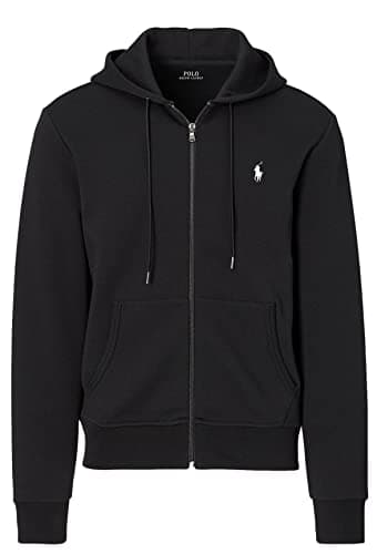 Image of POLO RALPH LAUREN Men's Double-Knit Full-Zip Hoodie Sweatshirt, (Fall/Winter 2021) Luxury Black, S
