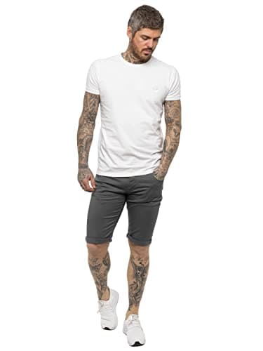 Image of 989Zé ENZO Mens Slim Fit Shorts Stretch Cotton Chino Shorts Casual Summer Smart Half Pants with Pockets EZS348 Grey 34