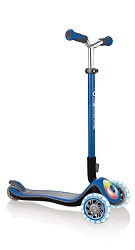 Image of Globber Elite Prime Scooter - Scooter Children from 3 Years - Scooter 125/80 mm - ABEC 5, 3-Wheeled - Height Adjustable - LED Wheels - Navy Blue