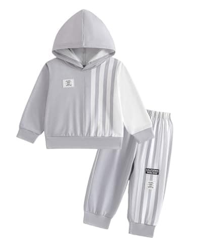 Image of Xumplo Baby Boys Clothes Sets Toddlers 2-Piece Long Sleeve Hoodie + Sweatpants Tracksuit Stripe Casual Outfits 6-12 Months Grey