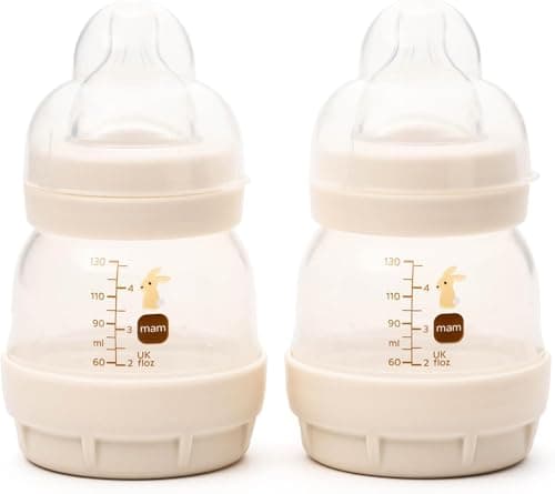 Image of MAM Easy Start Anti-Colic Baby Bottles | 2 Pack (2 x 130ml) | Self-Sterlising Baby Milk Bottle | Slow Flow MAM Teat Size 1 | Newborn Essentials | Unisex | (Various Designs)