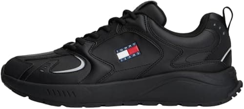 Image of Tommy Jeans Mens TJM Runner Leather Em0em01621 Low Top, Black, 10.5 UK
