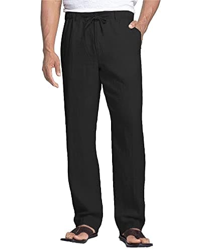 Image of NANAMEEI Mens Linen Yoga Pants Casual Trousers with Pockets Cotton Linen Lounge Pants Black 3XL