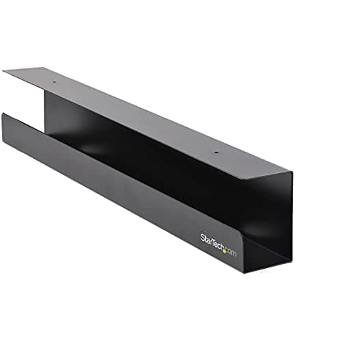 Image of StarTech.com Under Desk Cable Management Tray - Office/Standing Desk Cable Organizer - Desk/Table Mount Holder for Cords/Power Strip - Computer Cable Manager - 23-1/2"L x 4-1/2"D (UDCMTRAY), Black