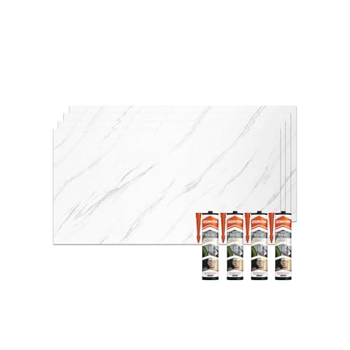 Image of IZODEKOR Marble Look Wall Cladding -4 Pcs 120x60cm- Wall Panel for Bathroom, Kitchen & Bedroom, Alternative to Bathroom Tile, Shower Wall Panels, with 4X Adhesives Sealant | Ice Berg Grey