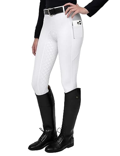 Image of FitsT4 Sports Horse Riding Leggings Ladies Women Silicon Full Seat Jodhpurs Equestrian Gym Yoga Tights Breeches Equine,White,S