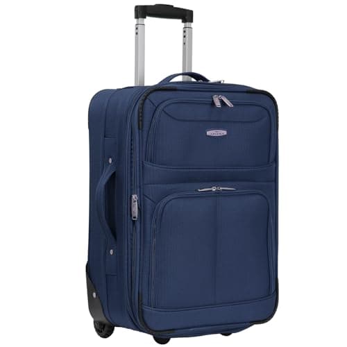 Image of ARIANA Cabin Suitcase Lightweight Carry On Luggage Trolley Travel Bag 10Kg Hand Luggage 2 Wheels - 55x38x23cm (Navy-Blue, 21" Small (Cabin Size))
