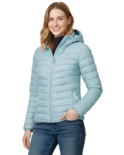 Image of 33,000ft Women's Lightweight Puffer Jacket Water Repellent Warm Packable Quilted Coat with Hood Ladies Transitional Padded Lined Jacket for Hiking Climbing Light Aqua Green XL