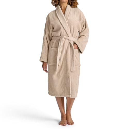 Image of Christy Serene Bath Robe Beige | Super Soft and Fluffy | 100% Combed Cotton | Luxury Dressing Gown | Lightweight, Quick Dry and Snag Free | 320GSM Womens Bathrobe | Extra Large | Driftwood
