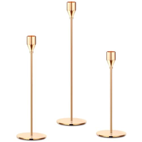 Image of Mivitoom Set of 3 Gold Candle Holders,Taper Candle Metal Candle Stand Holder - Elegant Candlestick Holders for Home Party Wedding Decoration
