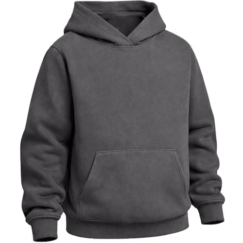 Image of The Fancy Dress Boys Hoodies - Plain Fleece Hooded Jumper PE School Warm Long Sleeve Casual Activewear Hoody For Kids, Grey, 13-14 Years
