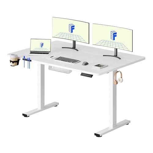Image of FLEXISPOT 140 x 60 cm Electric Standing Desk, Sit Stand Table Height Adjustable Desk with Backpack Hook and Memory Smart Pannel, Home Office Desk White