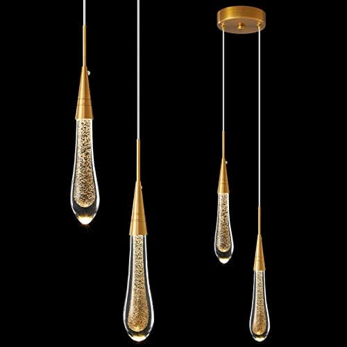 Image of LMQNINE Pendant Lights Kitchen Light Fixtures Dimmable LED Modern Gold Pendant Light Mini Teardrop Crystal Pendant Lighting for Kitchen Island Bedroom Hallway Entryway (2-Light)