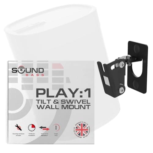 Image of Sound Bass Play 1 Wall Mount Black, Compatible with Sonos Play:1 Only, Adjustable Swivel & Tilt Mechanism, Mounting Bracket Includes All Fixings