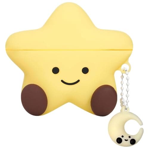 Image of Kinretixia Cute Case compatible with AirPods 4 Case 2024, Kawaii fun 3D Cartoon Case, star-shaped silicone protective cover with keychain for women and girls