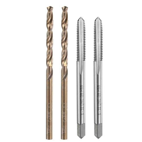 Image of sourcing map Tap and Drill Bit Set, 2pcs 8-32 UNC Straight Flute Thread Screw Taps & 2pcs 3.3mm Twist Drill Bits, Uncoated/Roasted Yellow HSS-6542/M35 HSS-CO Tapping Threading Tool Kit