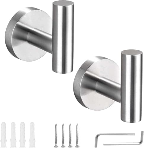 Image of KissDate 2 Pack Towel Hooks, Wall Coat Hook Bathroom Matte Sliver Robe Hook SUS 304 Stainless Steel Heavy Duty Door Hanger Clothes Cabinet Closet Sponges Hook Shower Robe Hand Hooks for Bathroom