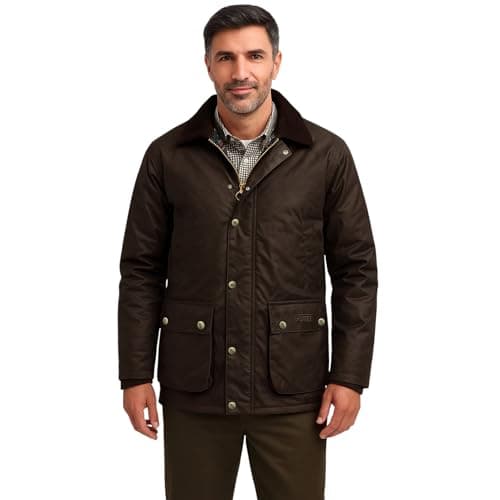 Image of Game Technical Apparel Mens Barker Wax Jacket with Detachable Hood & Tartan Linning (XL, Brown)