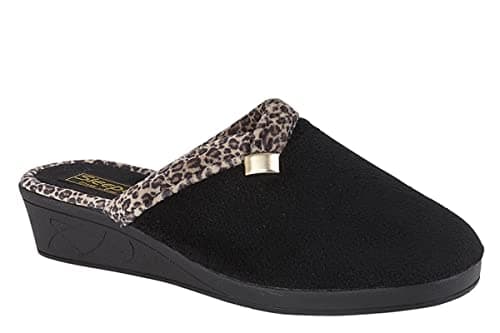 Image of Sleepers Jackie Womens Wedge Slip On Mule Slippers with Knitted Lining and Rubber Sole Black 5 UK