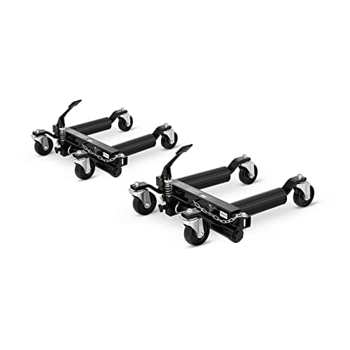 Image of MSW Hydraulic Wheel Dolly Car Skate Vehicle Positioning Jack Foot Pump Hydraulic Tyre Lift Roller Dolly Hoist 2 Pcs. 680kg Ea. MSW-HRH-680 (Tyre Width 30cm, 4 Nylon Castors, Max. Lift Height 280mm)