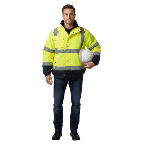 Image of A2Z High Visibility Bomber Jacket Mens Waterproof 300D Oxford Reflective Safety Coat Padded - Hi Vis Bomber Yellow/Navy L
