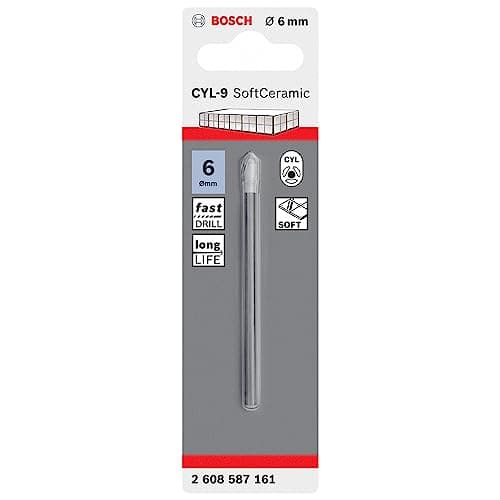 Image of Bosch Professional 1x CYL-9 SoftCeramic Tile Drill Bit (for soft ceramic tiles, Ø 6 x 80 mm, Accessories drill driver)