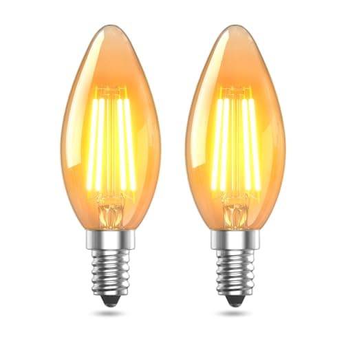 Image of TobeBright E14 Vintage LED Light Bulbs Warm White 2200K 4W (40W Equivalent) SES C35 Candle LED Filament Bulb E14 Small Edison Screw Bulb Amber Glass Non-Dimmable for Chandeliers, Wall Lamp, 2-Pack