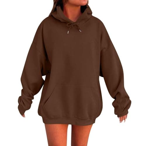 Image of AMDOLE Hoodies for Women UK Oversized Hoodie Women Winter Cute Sweatshirts Solid Color Pullover Fashion Tops Ladies Trendy Outfits Over Sized Hoodies with Pockets 1-Coffee 5XL
