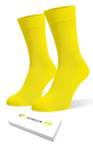 Image of ONESCK Super Soft Cotton Dress Socks Vibrant Plain Colours for Men (Yellow, 7-12)
