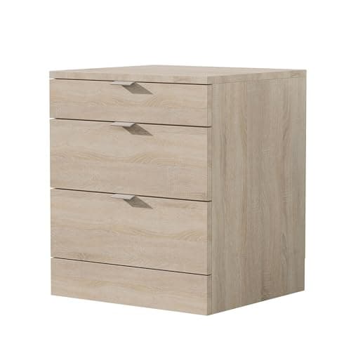 Image of Nera Bedside Table with 3 Drawers Nightstand Bedroom Cabinet Storage Solution (Sonoma Oak)
