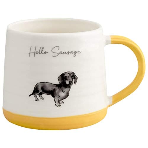 Image of EEMKAY® New Animal Slogan Mug with Sausage Dog Illustration and Yellow Colour Accent N-21
