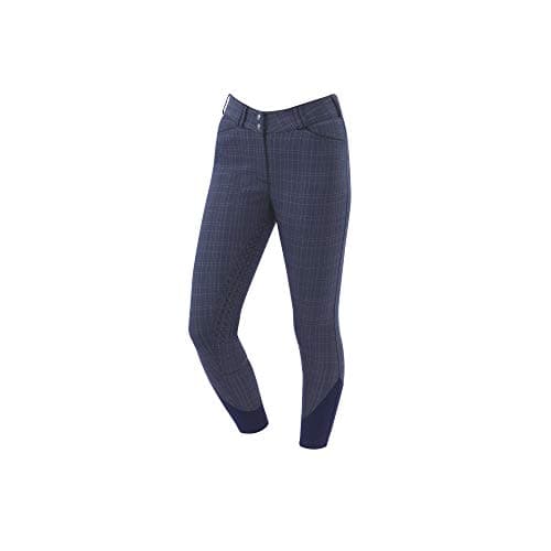 Image of Dublin Womens Mid Rise Technical Fabric Ezi-Grip Gel Full Seat Breeches Navy Plaid Ladies 16/34in