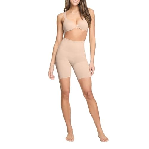 Image of Spanx Assets Mid-Thigh Short - Seamless Shapewear- Ultra-Firm Compression - Comfortable Thigh & Tummy Control - Naked - Medium