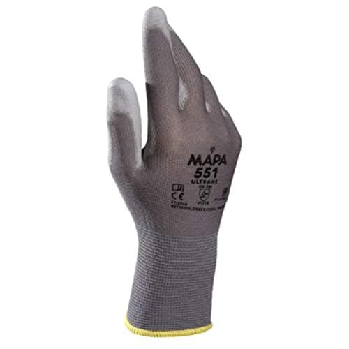 Image of MAPA Professional Ultrane 551 PU Workman Gloves, Mechanics, Work Site, Builders, DIY, Construction, Grey Size 6 (XS) (1 Pair) Lightweight Protective Safety Gloves