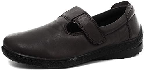 Image of Mod Comfys Touch Fastening Padded T-Bar Leather Shoes - Black Softie Leather, Ladies UK 7/EU 40