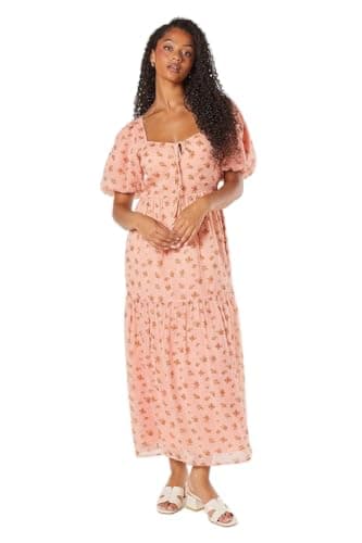 Image of Dorothy Perkins Tall Tie Front Chiffon Tiered Midi Dress, 8, Pink