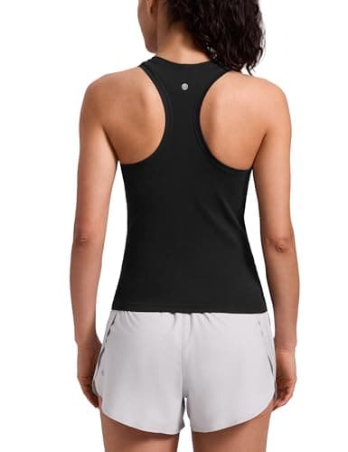Image of CRZ YOGA Women's Seamless Racerback Tank Tops Sport Sleeveless Breathable High Neck Camisole Top Workout Running Gym Shirts Black 8