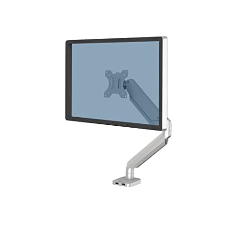 Image of Fellowes Single Monitor Arm - Platinum Series Mount for 8KG 32 inch Screens - Ergonomic Adjustable Arm Desk Mount - Tilt 45° Swivel 360° Rotation 360°, VESA 75 x 75/100 x 100 - Silver