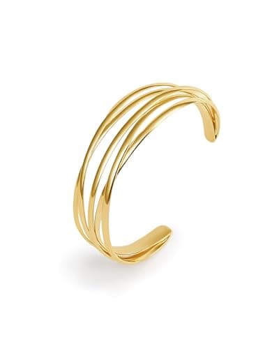 Image of CozyChique Gold Chunky Cuff Bracelets for Women Minimalist Irregular Gold Bangles Bracelet Statement Hammered Multi-layer Cross Wire Open Wide Adjustable Jewellery Arm Cuff