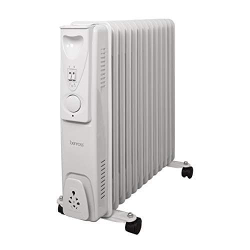 Image of Benross 46770 Portable 13 Fin Oil Filled Radiator/Adjustable Thermostat/Automatic Overheat Protection/Cool Touch Carry Handle / 2500W / White