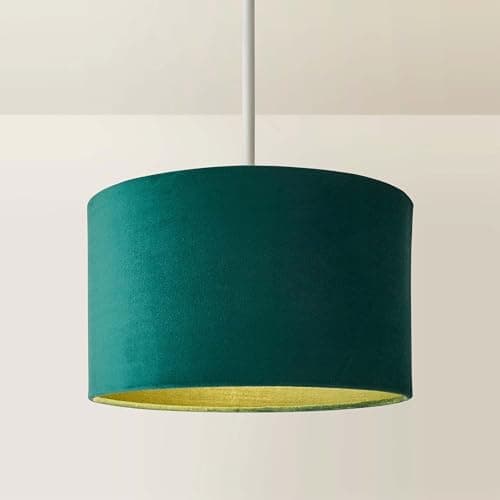 Image of MiniSun | Small Modern Forest Green Velvet Drum Light Shade | Lamp Shades, Home Décor & Improvement Essential | 25cm Shade Width