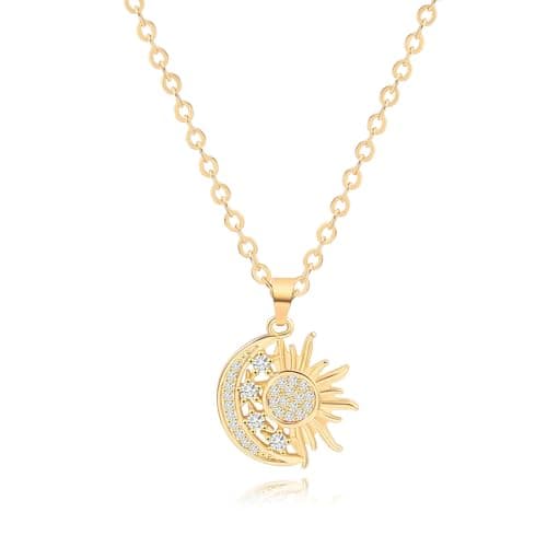 Image of Aobei Pearl 18K Gold Cresent Moon Star Sun Pendant Necklaces for Women Dainty Celestial Coin Cute Necklace Layered Chain Necklaces Women Jewelry 18”