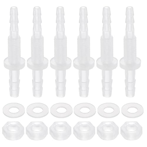 Image of sourcing map 6Pcs Plastic Hose Barb Fitting, 1/8" x 5/32"(3mm x 4mm) Bulkhead Adapter Union Splicer Mender Pipe Connector with M6 Nut and Washer for Aquarium Air Water Fuel