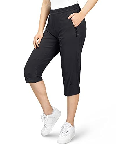 Image of 33,000ft Women's Capri Golf Trousers Casual Quick Dry UPF 50+ Lightweight Quick Dry 3/4 Cargo Pants Hiking Shorts with Pockets Black UK 14
